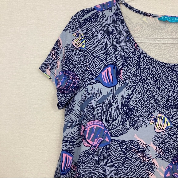 Tori Richard Honolulu Fish Print Ultra Soft Comfy Stretch Casual Dress Large - Picture 6 of 10